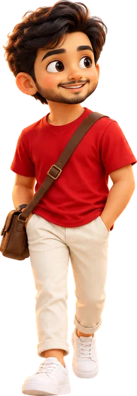 Our guy walking with a shoulder bag, back to the first step