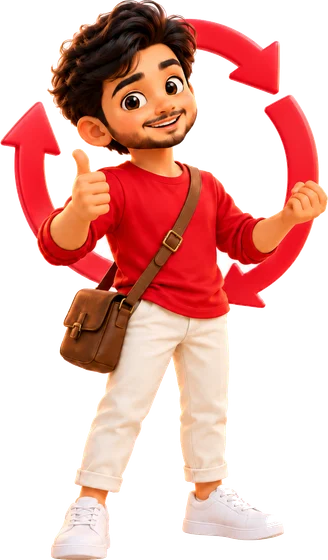 Our guy giving a thumbs up inside a repeat arrow
