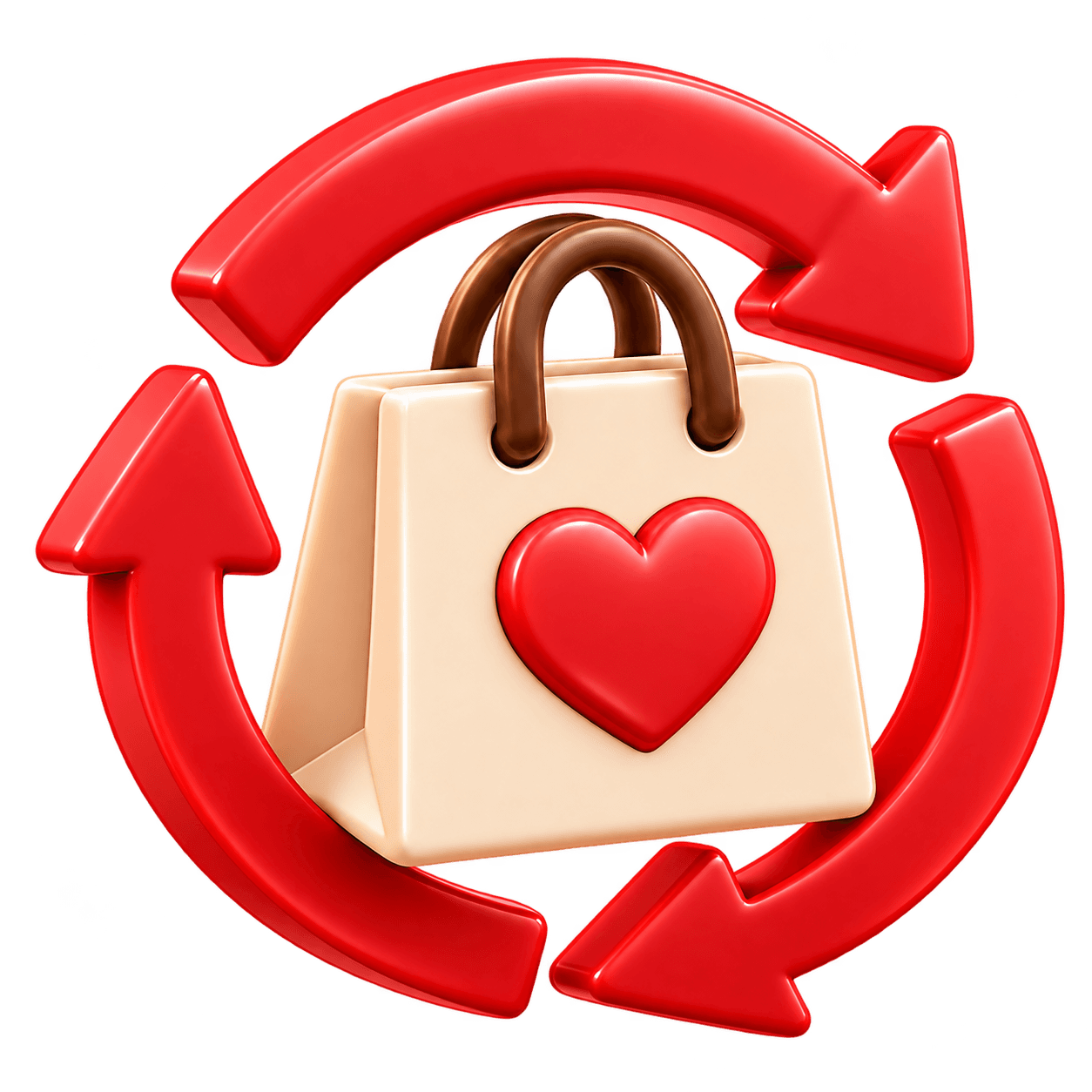 Shopping bag inside a repeat arrow, for customer retention and automation